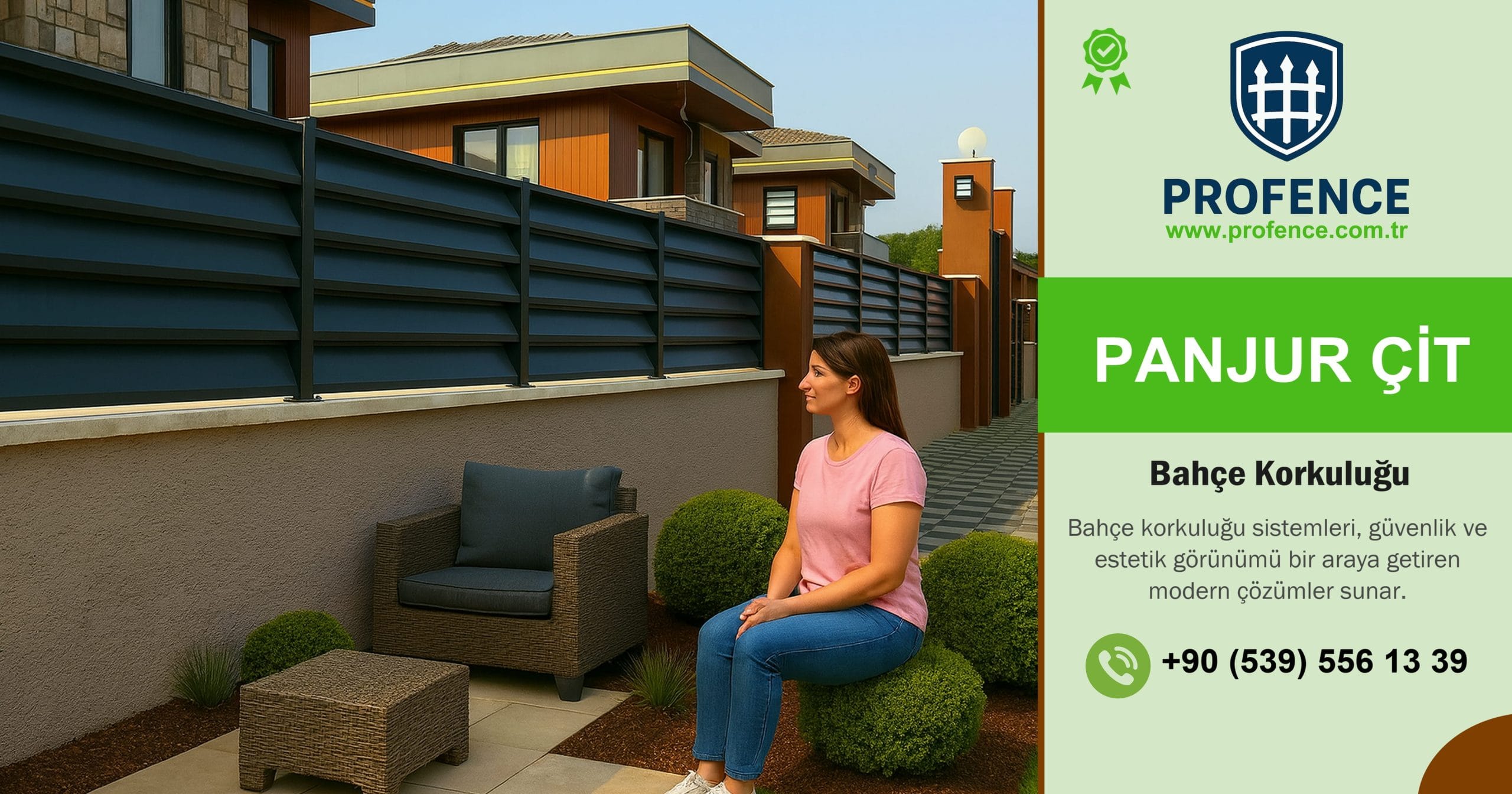 Modern bahçe korkuluğu uygulaması ile çevrelenen villa